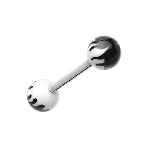 White Flame Ball Acrylic Top Barbell Tongue Ring