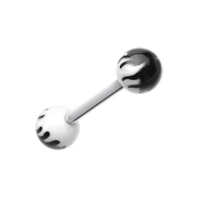 White Flame Ball Acrylic Top Barbell Tongue Ring - Rebel Bod