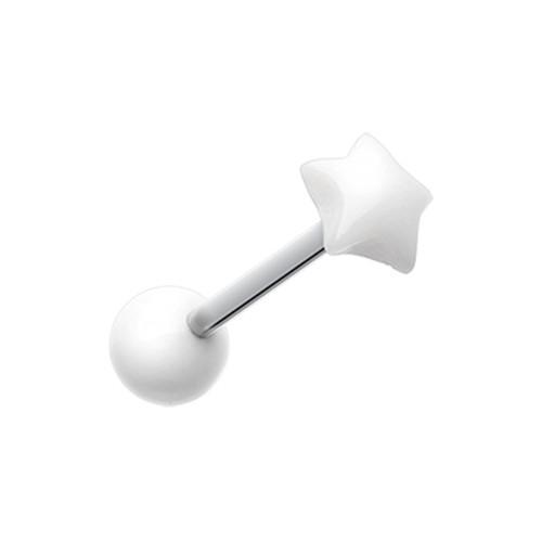 White Fluffy Star Acrylic Top Barbell Tongue Ring