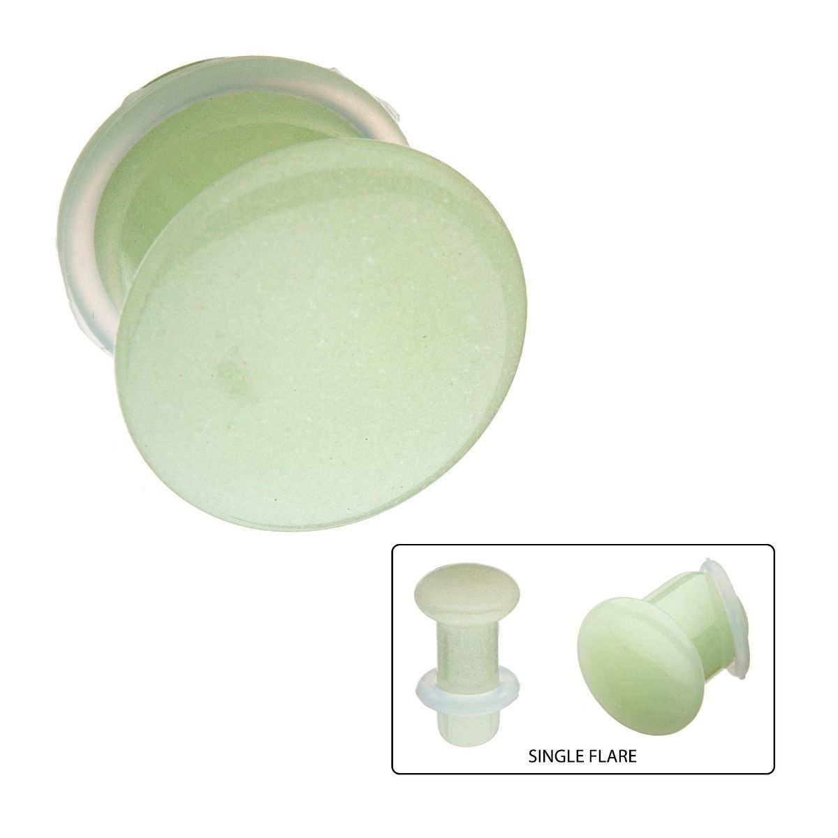 White Glow in the Dark Single Flare Glass Plugs - 1 Pair