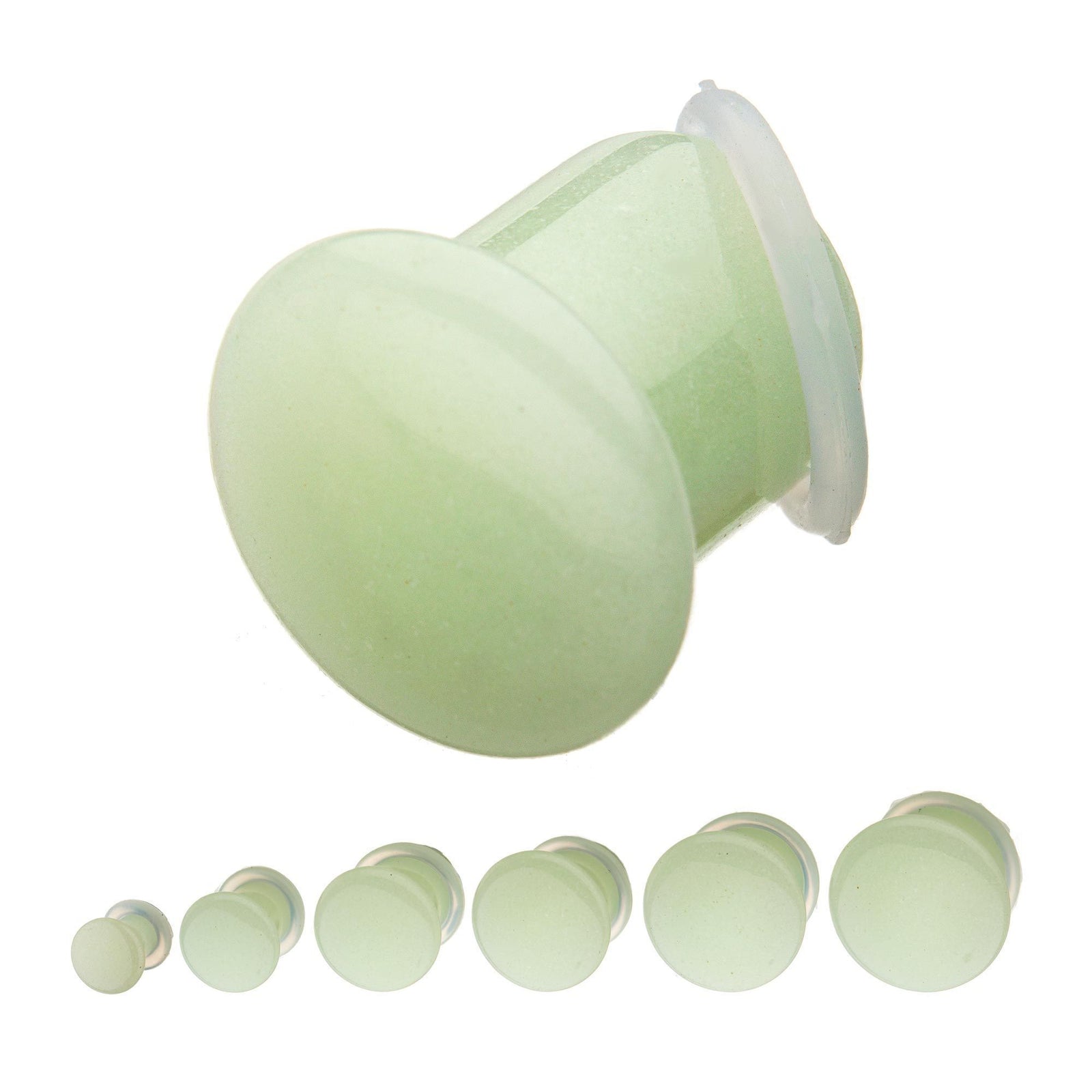 White Glow in the Dark Single Flare Glass Plugs - 1 Pair