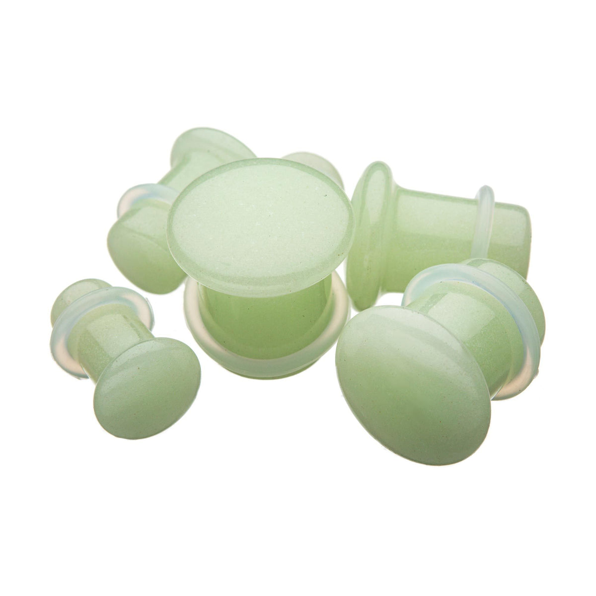 White Glow in the Dark Single Flare Glass Plugs - 1 Pair