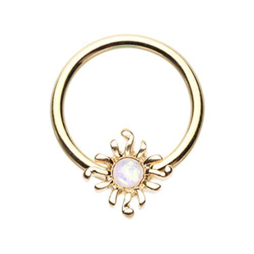 White Golden Blazing Glitter Opal Sun Captive Bead Ring