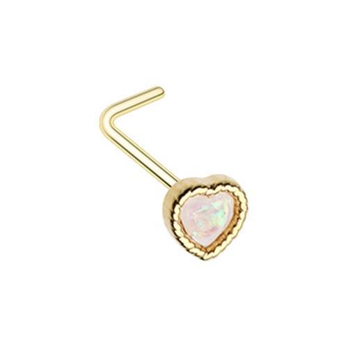White Golden Glitter Opal Heart Shape L-Shape Nose Ring