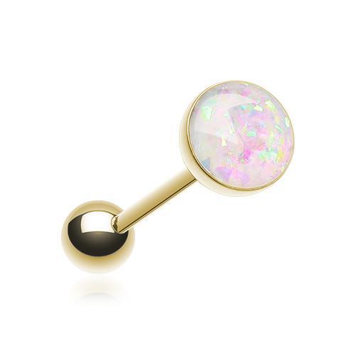 White Golden Opal Sparkle Barbell Tongue Ring