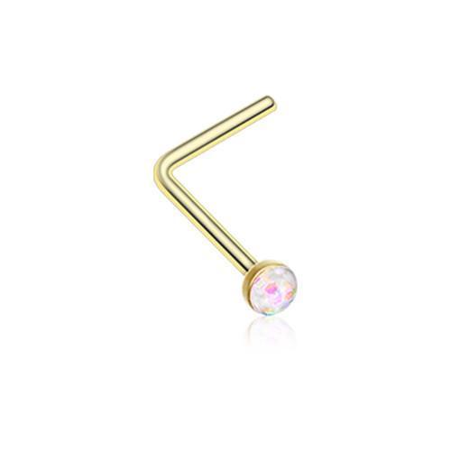 White Golden Opal Sparkle L-Shaped Nose Ring
