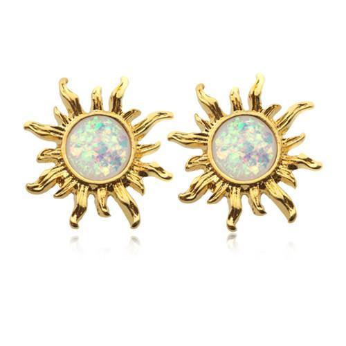 White Golden Opal Sun Ear Stud Earrings - 1 Pair