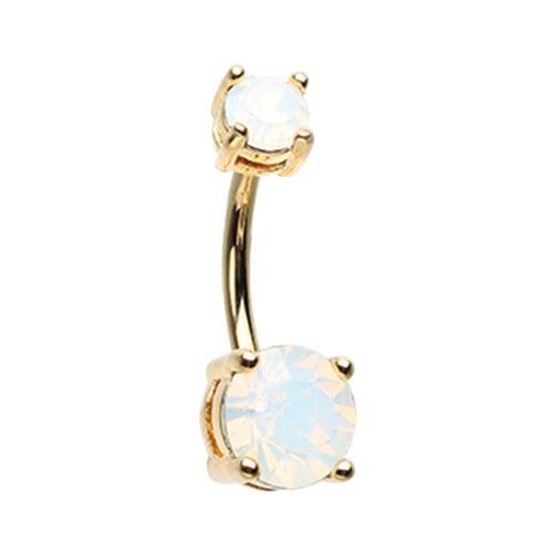 White Golden Opalescent Brilliant Sparkle Gem Prong Set Belly Button Ring