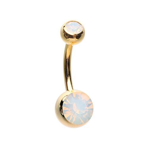 White Golden Opalite Double Gem Ball Belly Button Ring