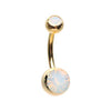 White Golden Opalite Double Gem Ball Steel Belly Button Ring