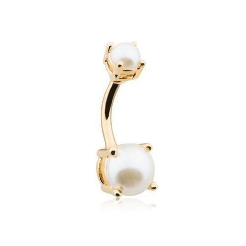 White Golden Pearl Prong Set Belly Button Ring