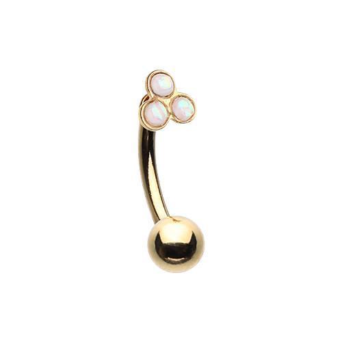 White Golden Triple Opal Cluster Curved Barbell Eyebrow Ring