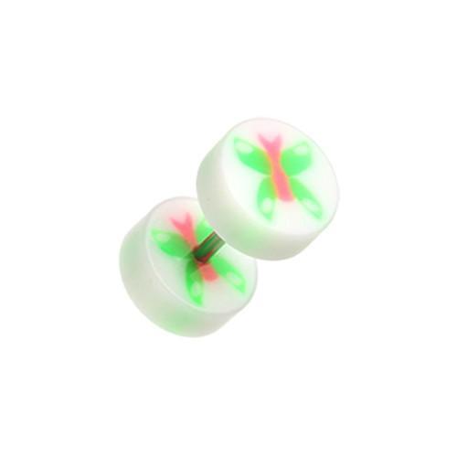 White/Green Butterfly UV Acrylic Fake Plug - 1 Pair