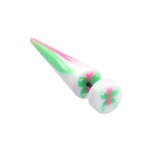 White/Green Butterfly UV Acrylic Fake Taper - 1 Pair