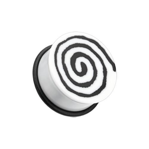 White Hypnotic Swirls Acrylic Single Flared Ear Gauge Plug - 1 Pair