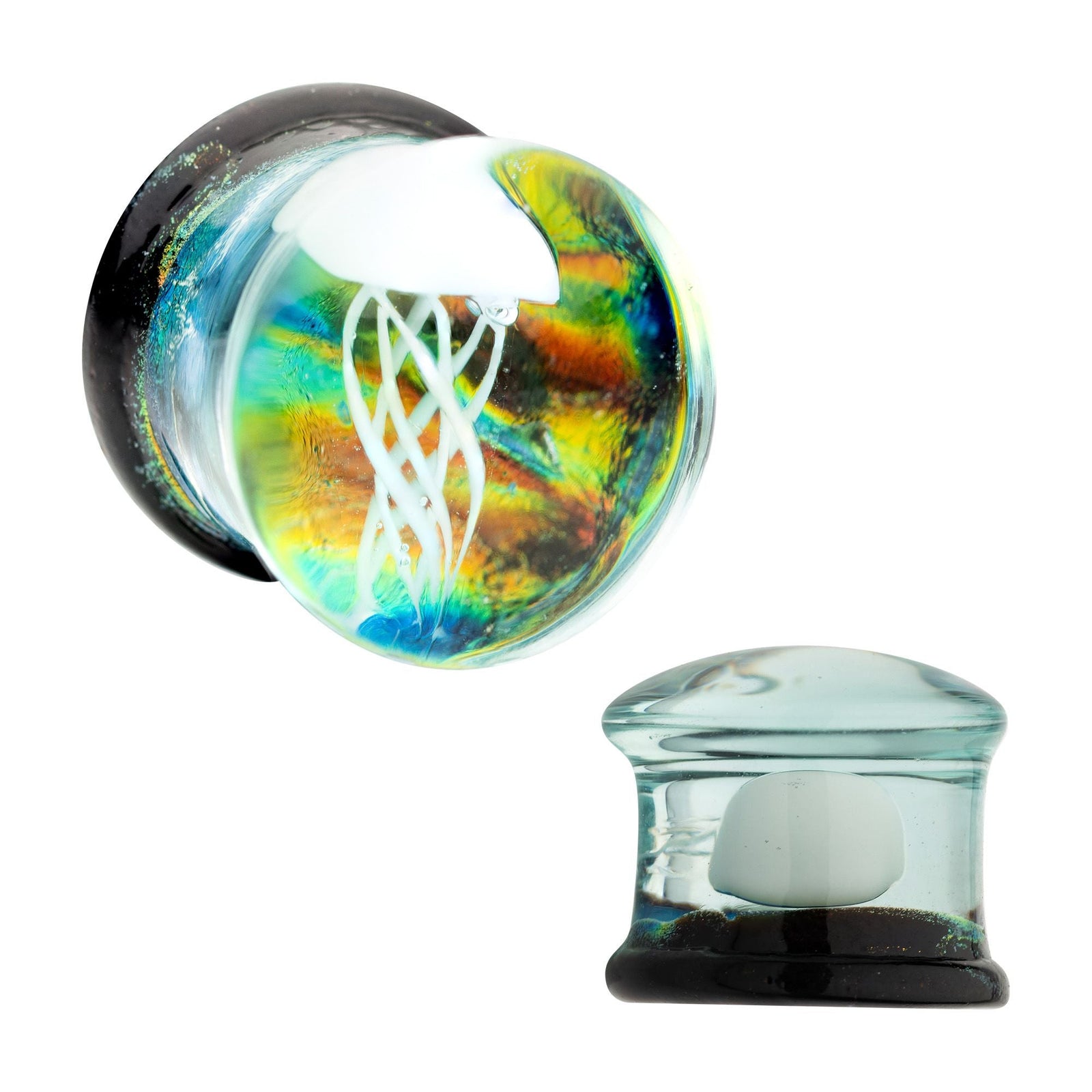 Organics White Jellyfish Double Flare Glass Plug pgls300-0pr -Rebel Bod-RebelBod