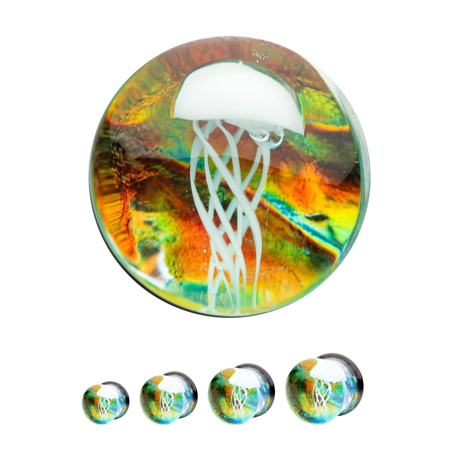 Organics White Jellyfish Double Flare Glass Plug pgls300-0pr -Rebel Bod-RebelBod