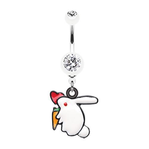 White Love Bunny Belly Button Ring