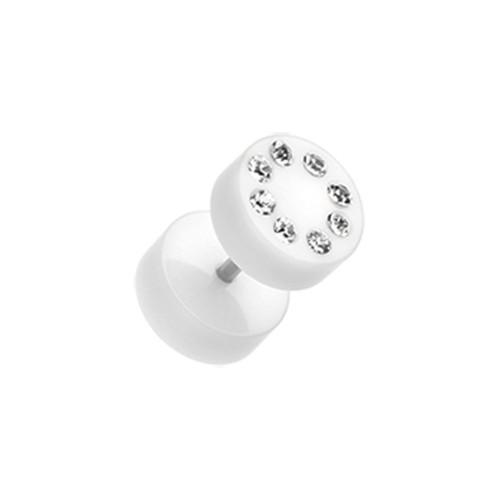 White Multi Gem Solid Acrylic Fake Plug - 1 Pair