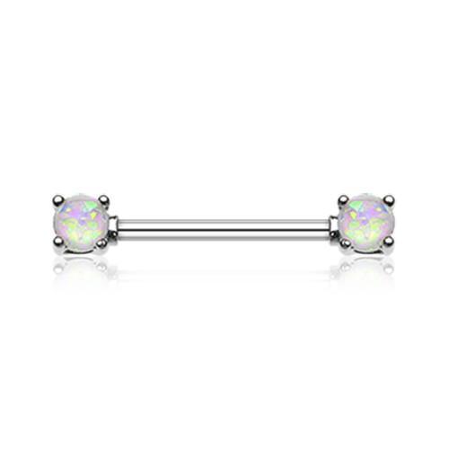White Opal Glitter Prong Nipple Barbell Ring - 1 Piece