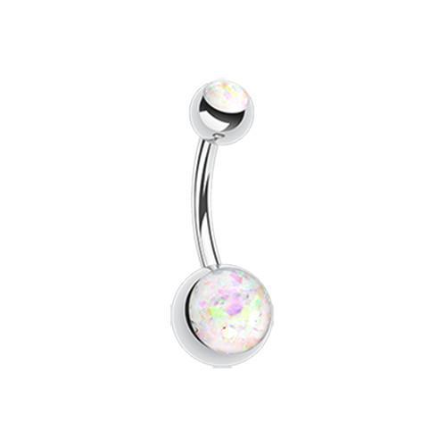 White Opal Glitter Shower Belly Button Ring