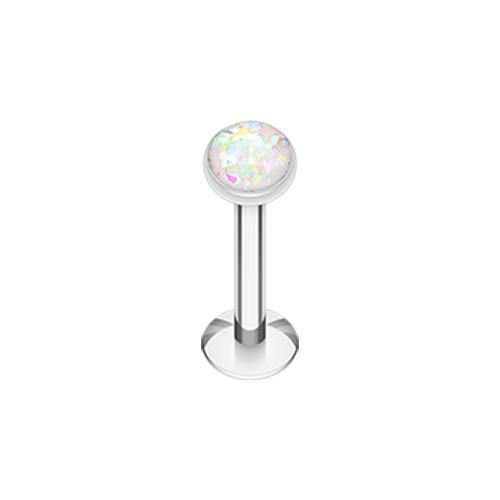 Labret Studs White Opal Glitter Shower Dome Steel Labret -Rebel Bod-RebelBod