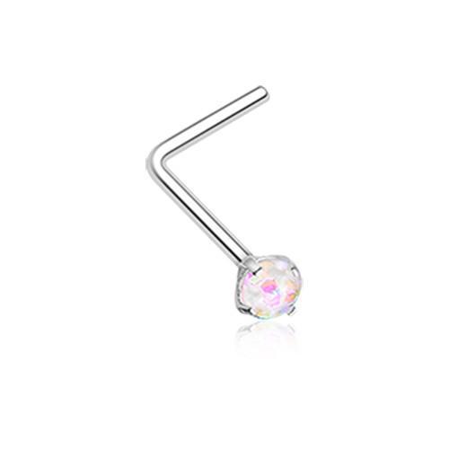 White Opal Sparkle Prong Set L-Shaped Nose Ring