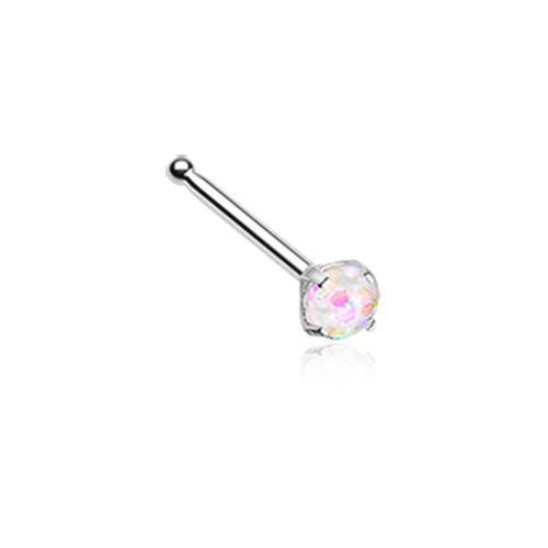 White Opal Sparkle Prong Set Nose Stud Ring