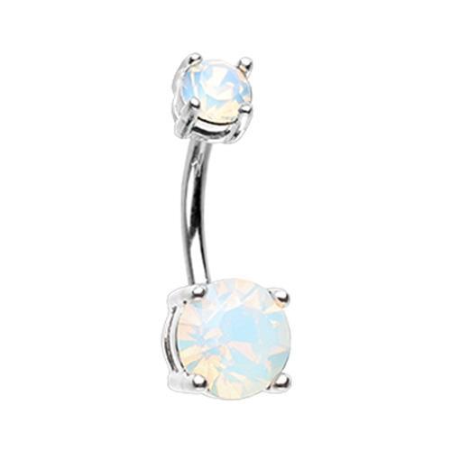 White Opalescent Brilliant Sparkle Gem Prong Set Belly Button Ring