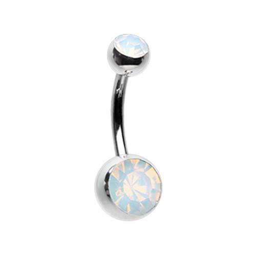 White Opalite Double Gem Ball Belly Button Ring