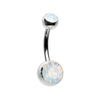 White Opalite Double Gem Ball Steel Belly Button Ring