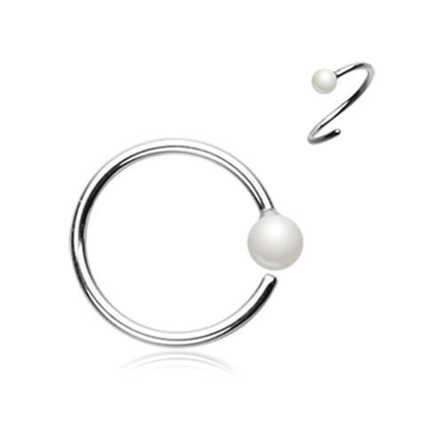 White Pearl Bead Bendable Steel Nose Hoop