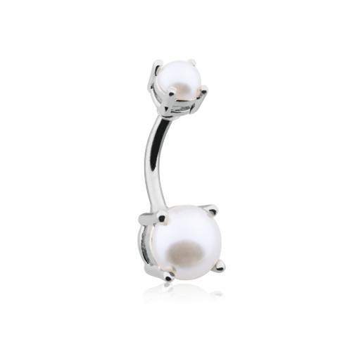 White Pearl Prong Set Belly Button Ring