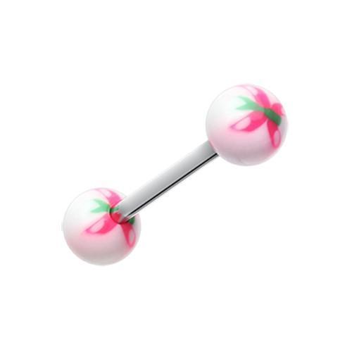 White/Pink Butterfly Acrylic Top Barbell Tongue Ring