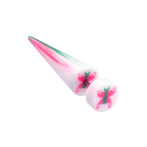 White/Pink Butterfly UV Acrylic Fake Taper - 1 Pair