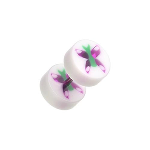 White/Purple Butterfly UV Acrylic Fake Plug - 1 Pair