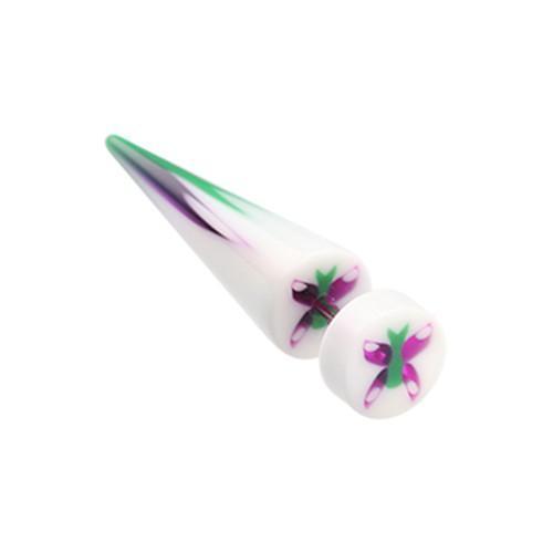 White/Purple Butterfly UV Acrylic Fake Taper - 1 Pair