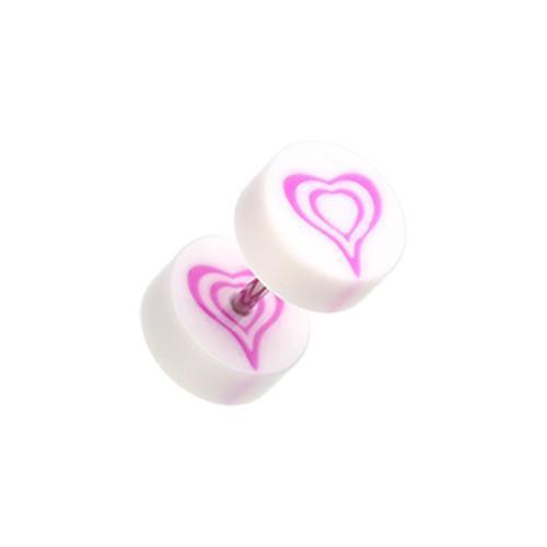 White/Purple Retro Heart UV Acrylic Fake Plug - 1 Pair