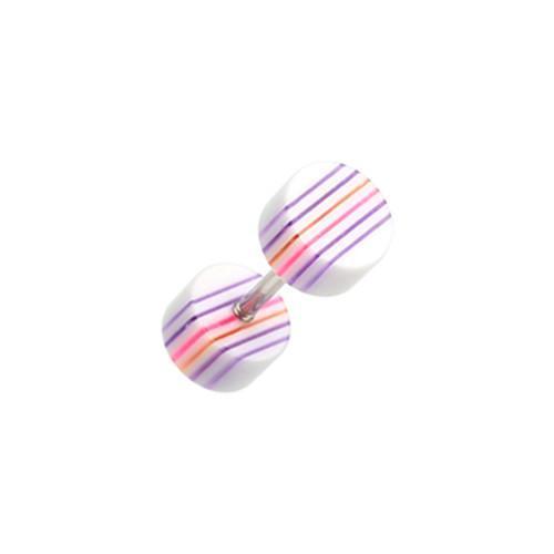White/Rainbow Multi Stripe Acrylic Fake Plug - 1 Pair