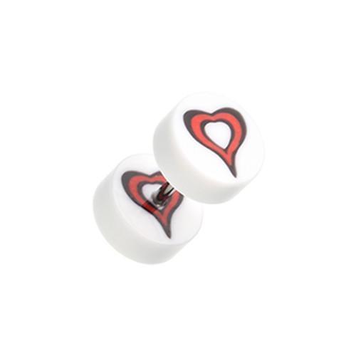 White/Red Retro Heart UV Acrylic Fake Plug - 1 Pair