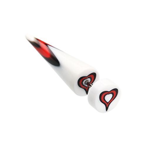 White/Red Retro Heart UV Acrylic Fake Taper - 1 Pair