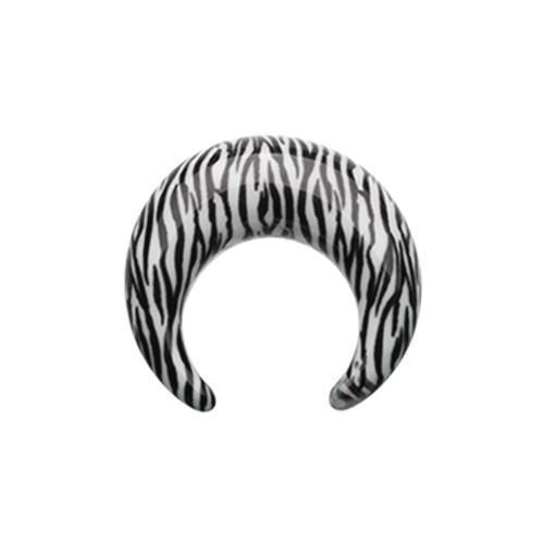White Retro Zebra Stripes Pincher Acrylic Ear Gauge Buffalo Taper - 1 Pair
