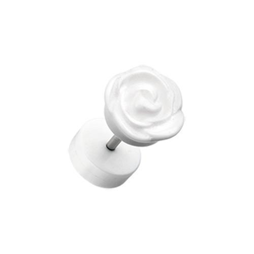 White Rose Blossom Acrylic Fake Plug - 1 Pair