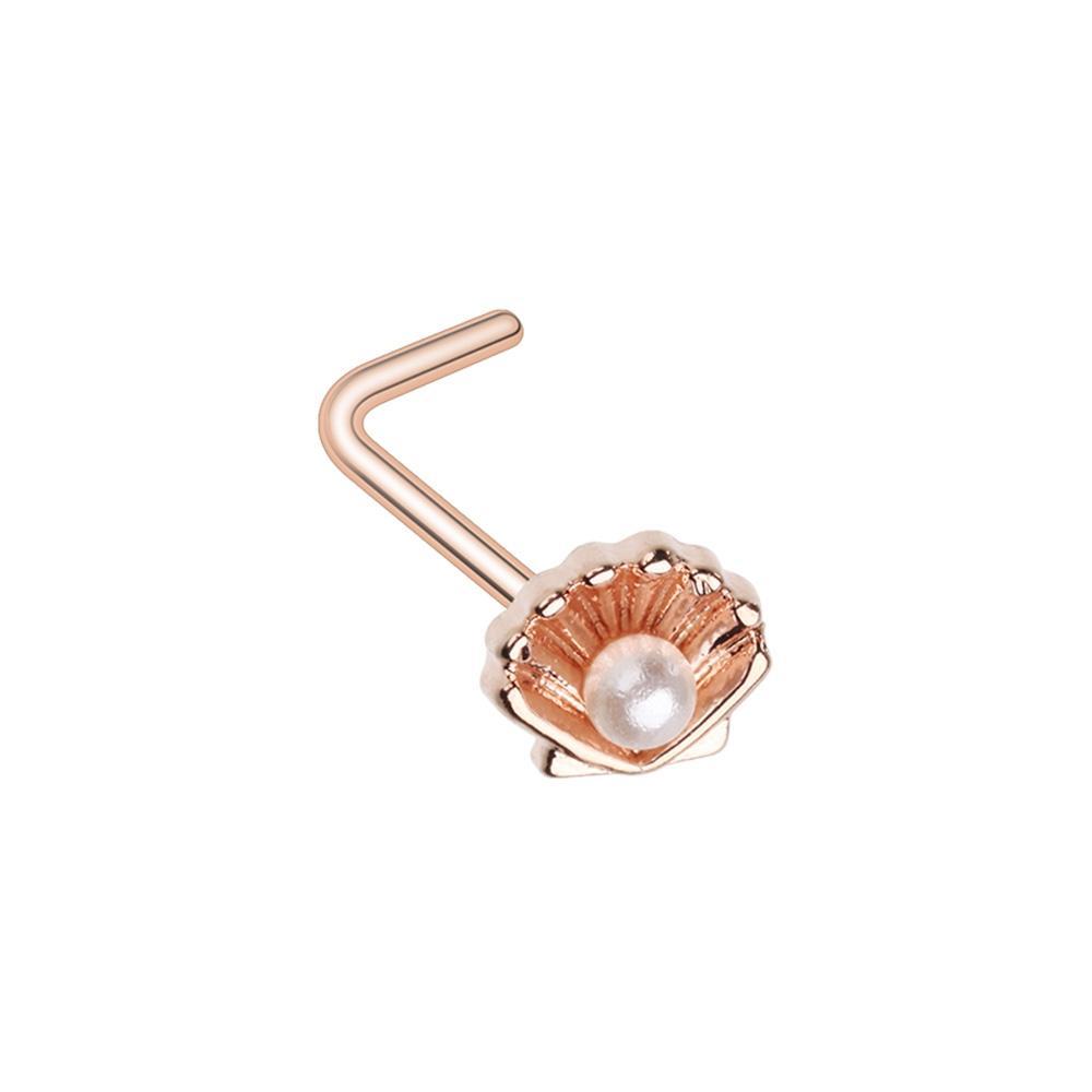 White Rose Gold Ariel's Pearl Shell L-Shaped Nose Ring