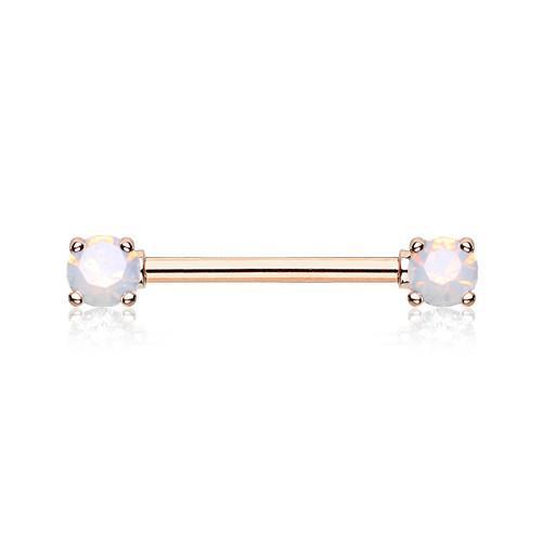 White Rose Gold Double Prong White Opal Gem Nipple Barbell - 1 Piece