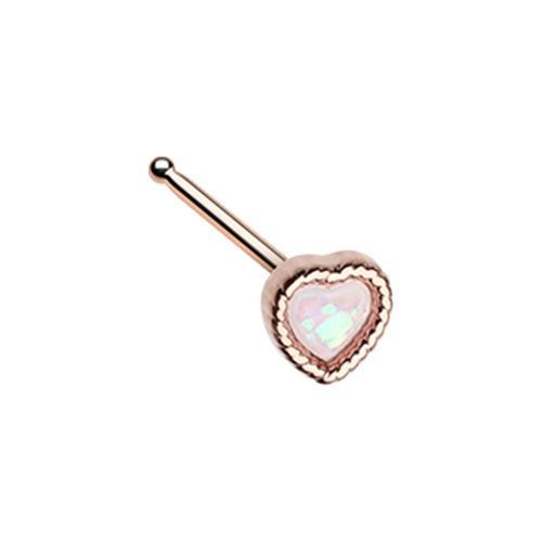 White Rose Gold Glitter Opal Heart Shape Nose Stud Ring