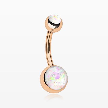 White Rose Gold Opal Glitter Shower Belly Button Ring