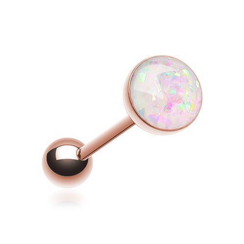 White Rose Gold Opal Sparkle Barbell Tongue Ring