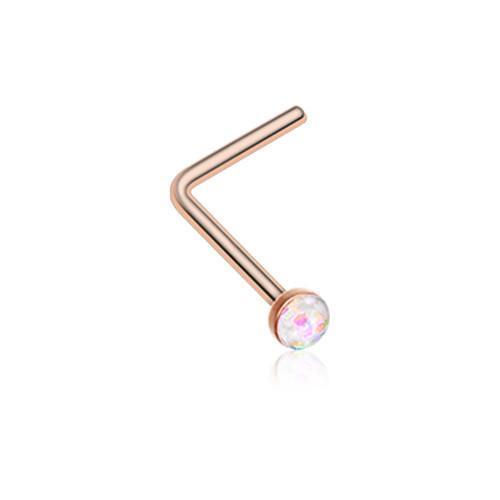 White Rose Gold Opal Sparkle L-Shaped Nose Ring