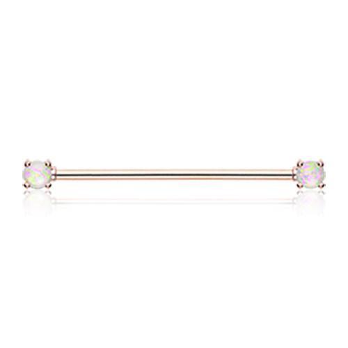 White Rose Gold Opal Sparkle Prong Industrial Barbell - 1 Piece